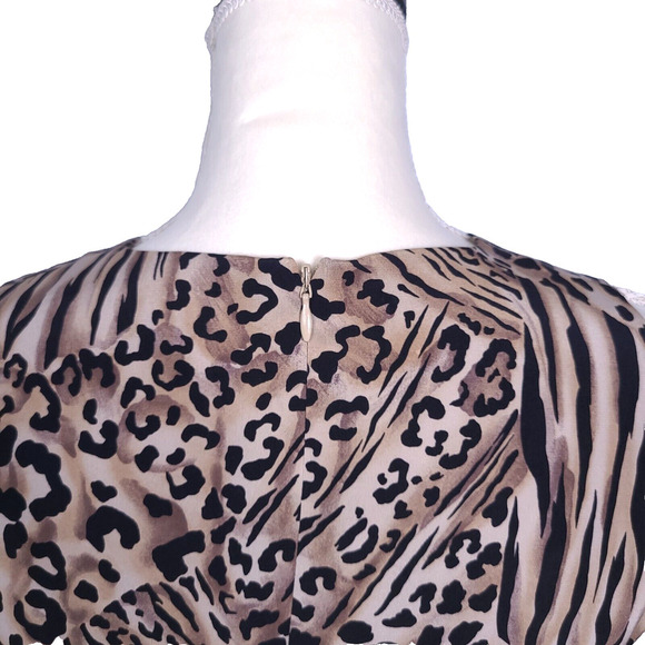 VTG Spenser Jeremy Leopard Animal Print 100% Silk Faux Wrap Sleeveless Dress 10 - Picture 5 of 13